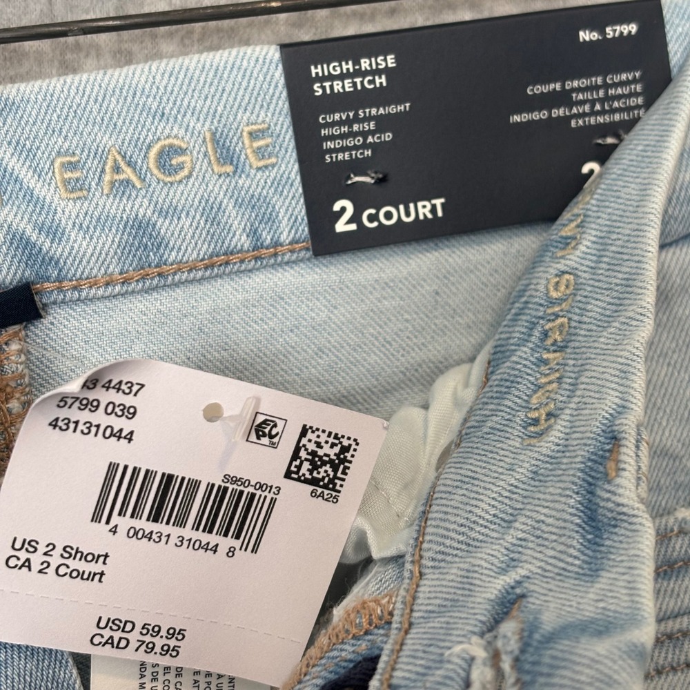 American Eagle‎ Women's 2 Short Blue Jeans Curvy Straight High Rise Acid Wash - Picture 5 of 8